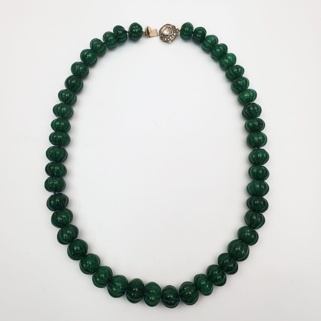 Carved Emeralds Necklace w/ Gold, Silver & Diamond (1 of 3)