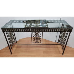 Attrib. to Oscar Bach Bronze & Iron Console Table (1 of 10)