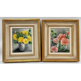 Lot of 2 Signed Paintings, Oil on Canvas "Flowers"