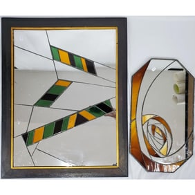 S. Gallin Large Vintage 1976 Stained Glass Mirror