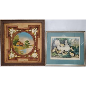 Currier & Ives Original Lithograph & a Sampler