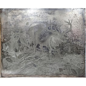 Large Antique Signed Silvered Metal Plaque