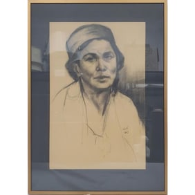 Old Signed Charcoal Drawing on Paper