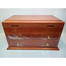 Very Large Wood & Bronze Metal Cigar Humidor