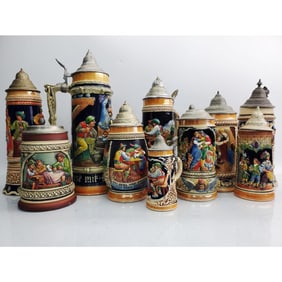 Lot of 9 Steins Incl. 8 German & 1 Swiss Musical