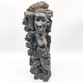 African Carved Wood Makonde Tree of Life Sculpture