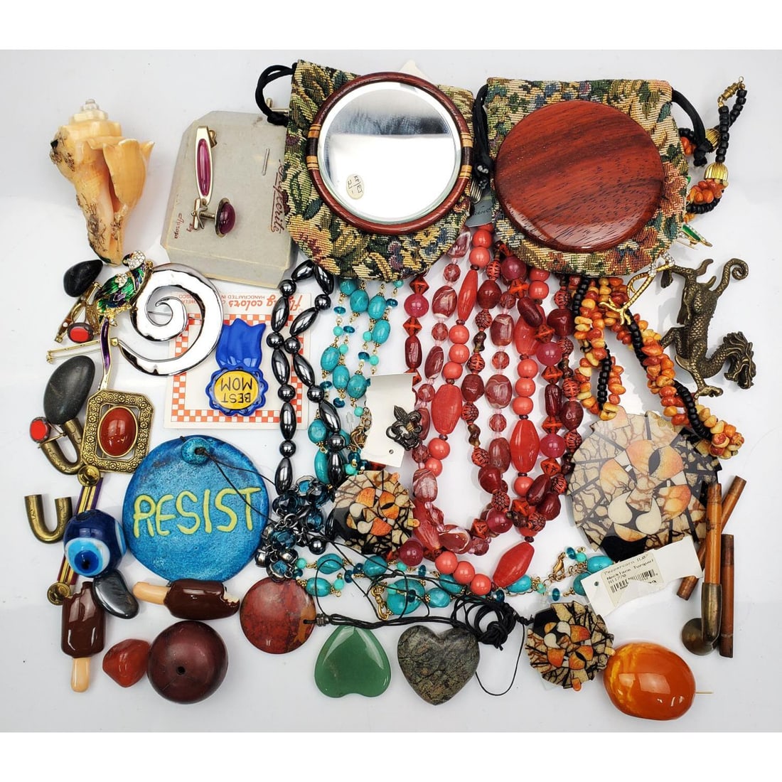Large Lot of Costume Jewelry: Large Lot of Costume Jewelry Including a Hematite Beaded Necklace & a Pair of Gold Filled Earrings. Condition: Generally Good. Dimensions: Various Sizes. Provenance: From a Long Island, NY Home. Pleas