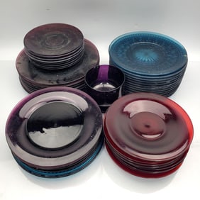 Group Lot of Glass Items Incl. 48 Glass Plates