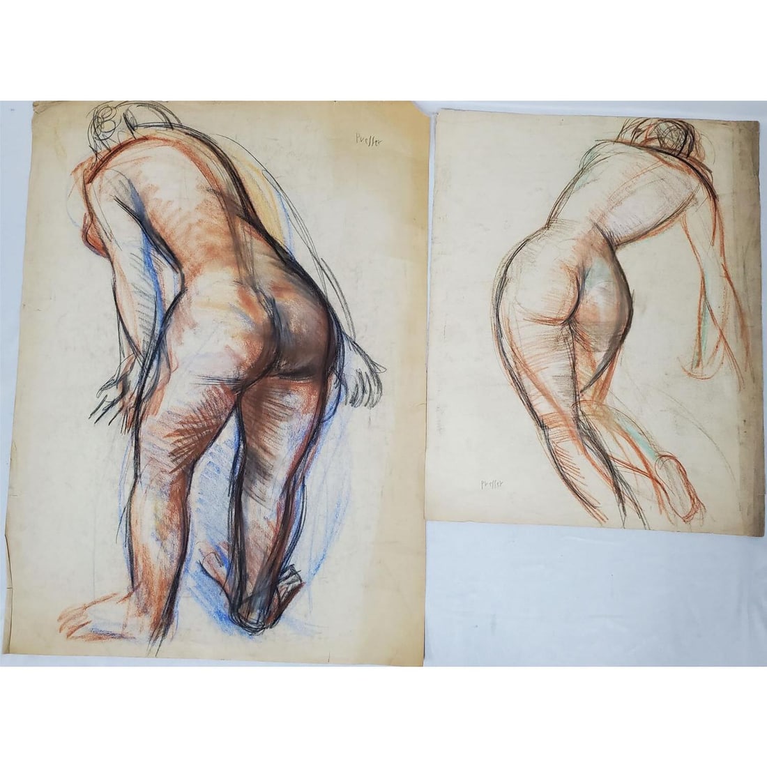 Josef Presser, American (1907-1967) 2 Paintings: Josef Presser, American (1907-1967) 2 Paintings, Pastel & Graphite on Paper. "Nudes". Both Signed. Unframed. Condition: Generally Good w/ Yellowing & Minor Cuts to The Edges. Dimensions: Larger-30.5"