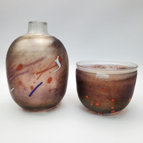 2 Boda Bertil Vallien Iridescent Art Glass Vases