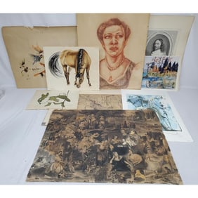 Group Lot of Various Paper Items Incl. Paintings