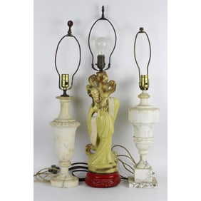 Lot of 3 Lamps Including 2 Marble Examples