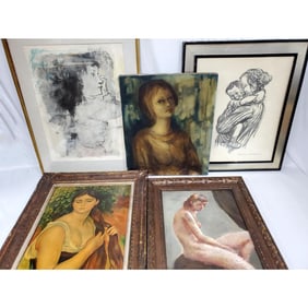 Group Lot of 4 Portraits Including Paintings