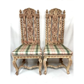Pair of Vintage Elizabethan Style Tall Wood Chairs