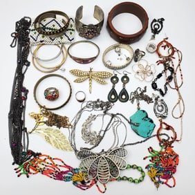 Bag Lot of Costume Jewelry Including Silver