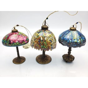 3 Porcelain Louis Comfort Tiffany Lamp Ornaments