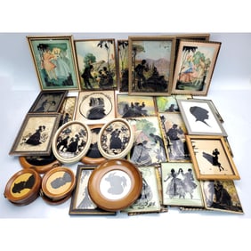 37 Vintage Silhouette Paintings on Convex Glass