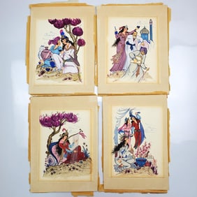 4 Signed Persian Miniature Watercolor Paintings
