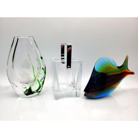 Lot of 3 Vintage Signed Art Glass Items