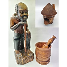 Large Vintage Signed Haitian Carved Wood Figure