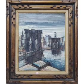 Vintage Signed Oil Painting of "Brooklyn Bridge"