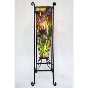 Vintage Tiffany Style Stained Glass Standing Lamp