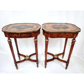Lot of 2 Vintage Brass Mounted Wood Side Tables