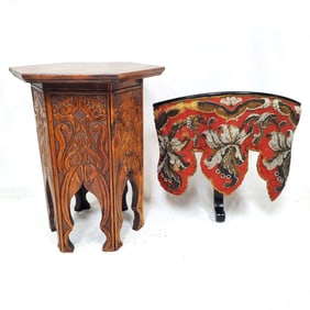 Lot of 2 Wood Items Incl. Art Nouveau Style Table