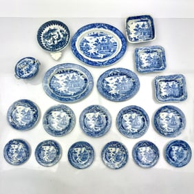 Lot of 19 Miniature Blue and White Porcelain Items