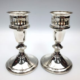 Pair Sterling Silver Weighted "Towel" Candlesticks
