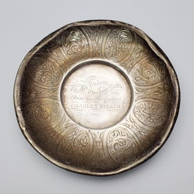 Unusual Antique Silver Saucer w/ Inscription