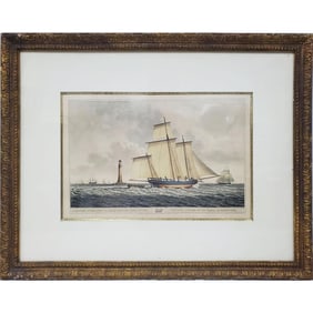 Antique British Etching of a Lugger