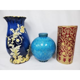 Antique Prob Italian Majolica Vase & 2 Other Vases