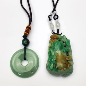 Lot of 2 Chinese Green Jadeite Pendants