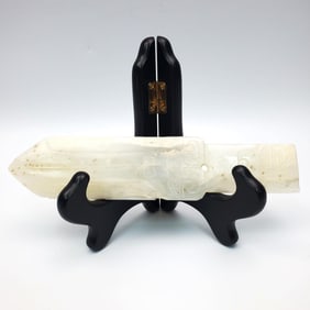 Chinese Prob. White Jade Dagger w/ Carved Dragon