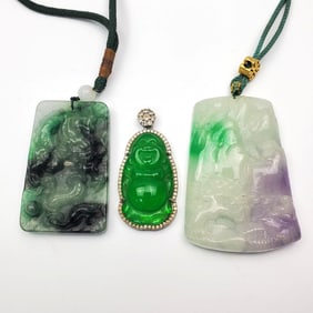 3 Chinese Jade, Jadeite or Hard Stone Pendants