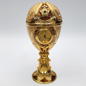 Vintage Russian Gilt Metal Clock in the Shape of an Egg