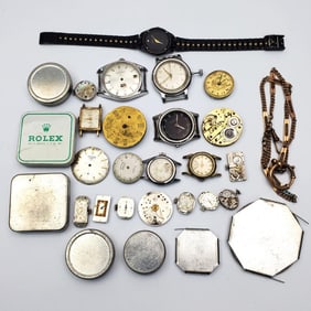Large Lot of Vintage & Old Watch Movements & Parts