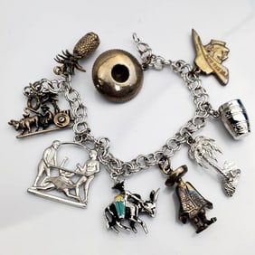 Vintage Sterling Silver and Silver Charm Bracelet