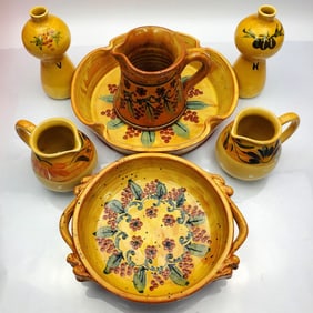 Set of 7 French Provence Glazed Pottery Dinnerware