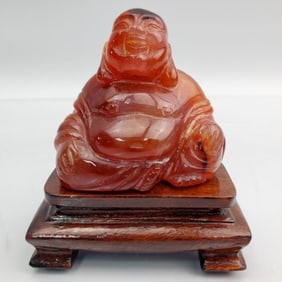 Chinese Carved Agate Figure of Seated Buddha