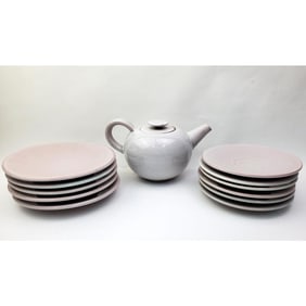 Vintage Signed Porcelain Teapot Along w/11 Plates
