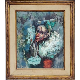 Signed Painting, Oil on Canvas "Clown"