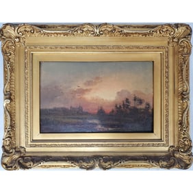 Painting, Oil on Board "Sunset Landscape"