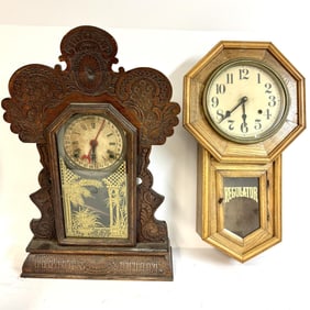 Lot of 2 Antique American Wood Clocks