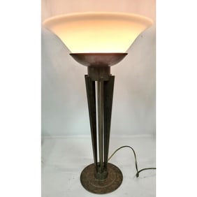 Very Fine Art Deco Metal & Glass Table Lamp
