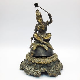 Antique French Heavy Figural Bronze Counter Bell