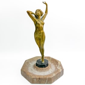 Antique Bronze & Marble Statue of a Nude Woman