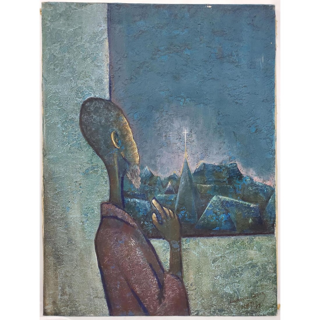 Ludovic Booz, Haitian (B. 1940), Oil on Canvas: Ludovic Booz, Haitian (B. 1940), Painting, Oil on Canvas. Fully Signed Lower Right & Dated '77. Unframed. Condition: Generally Good. Dimensions: Sight L-31.5 x W-23.5". Provenance: From a Long Island,