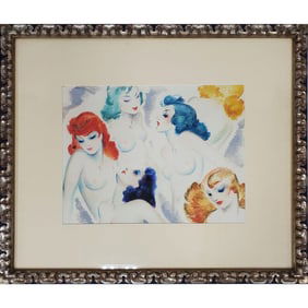 Art Deco Painting Pastel & Oil on Board